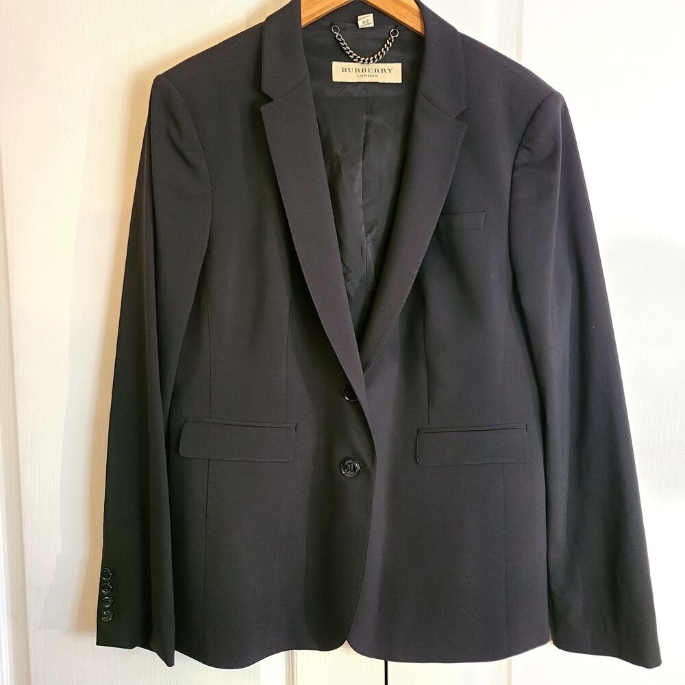 Women's 16 Black Burberry Wool Blazer Jacket Business Casual Dressy Executive